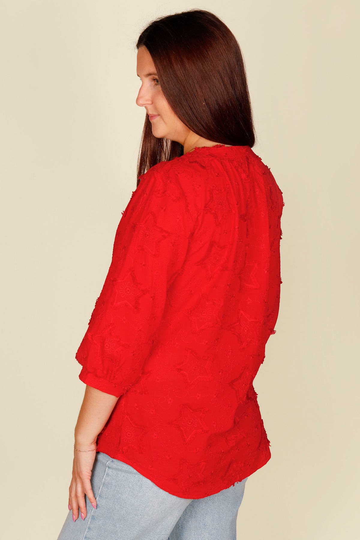Hattie Red Embroidered Star Top - FINAL SALE