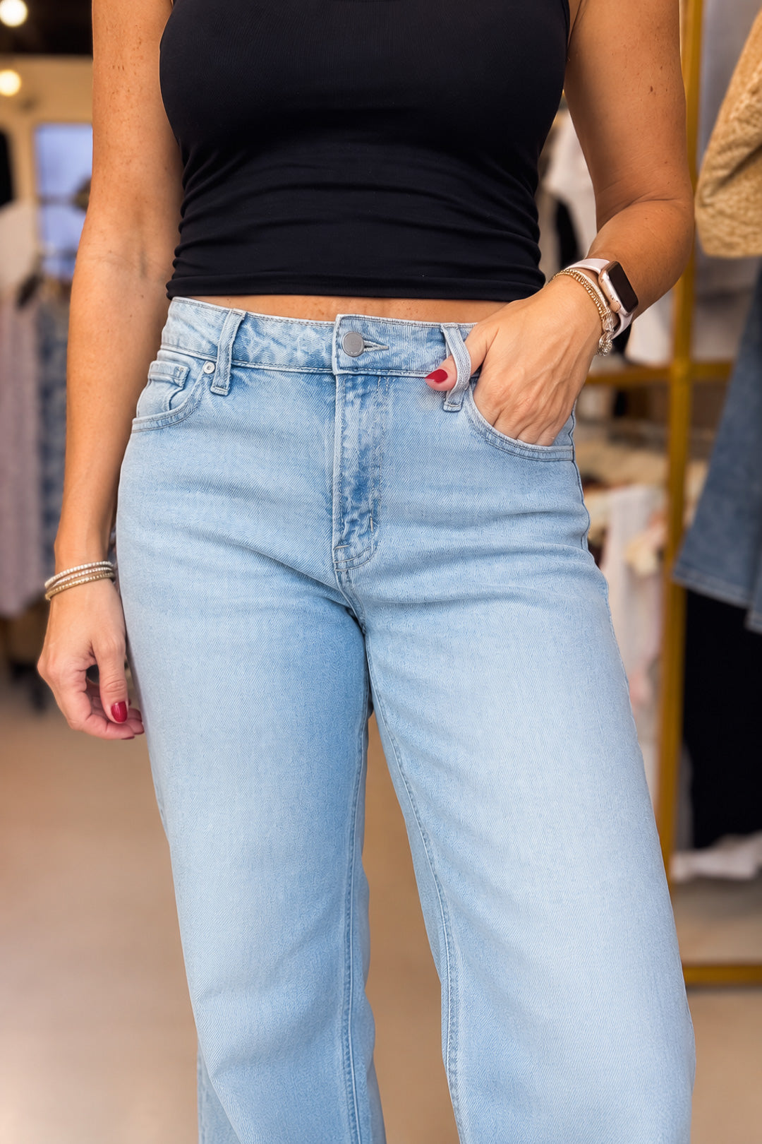 High Rise Straight Leg Light Denim