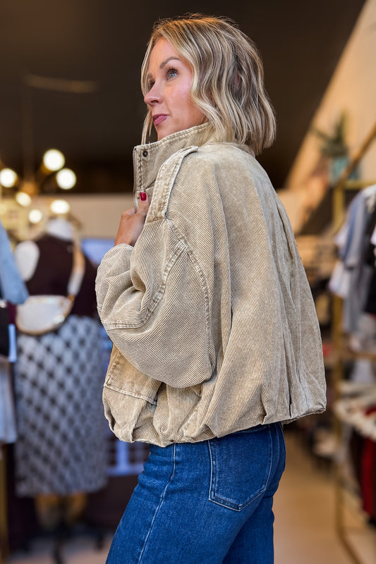 Light Brown Washed Corduroy Jacket