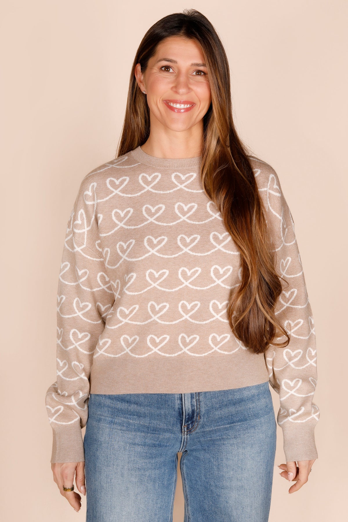 Tan &amp; Cream Heart Sweater - FINAL SALE