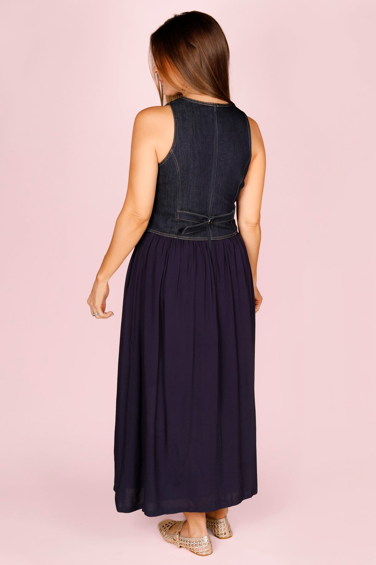 Indigo Denim Vest Midi Dress