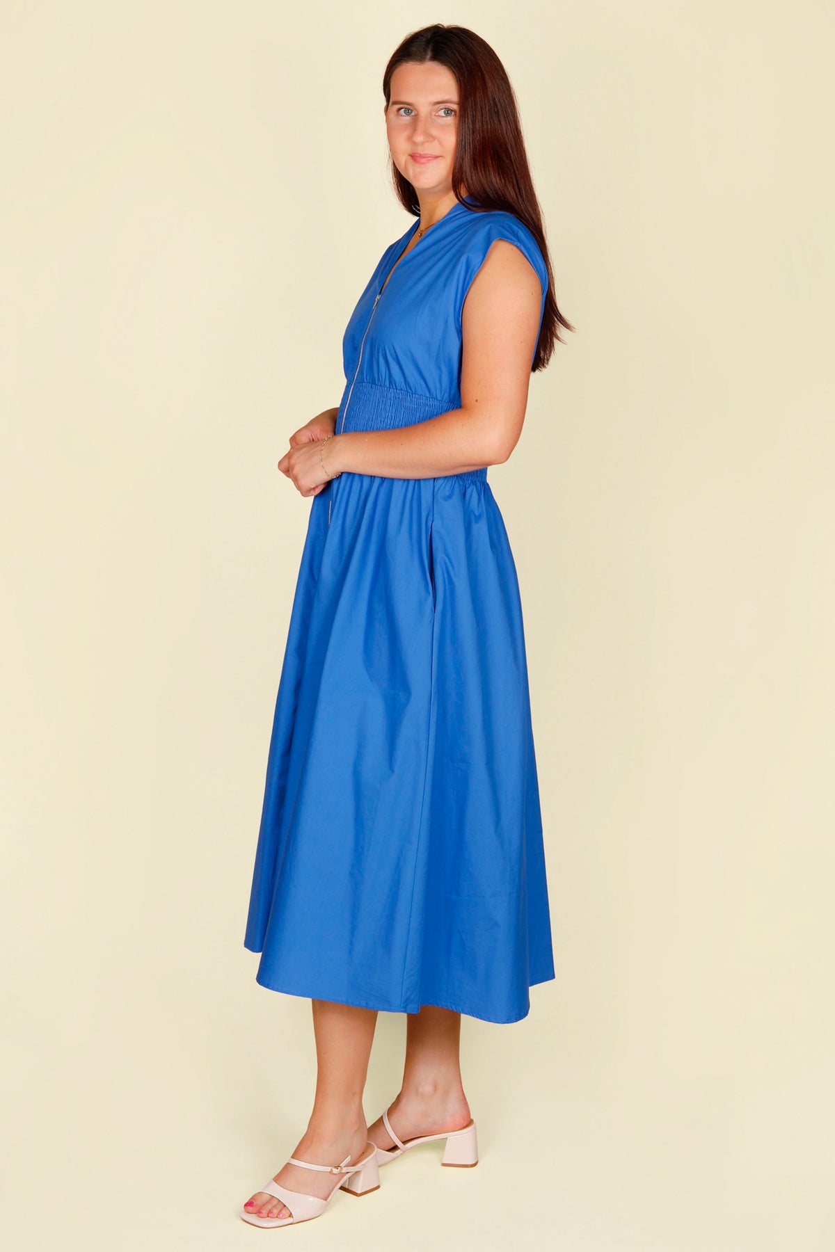 Royal Blue Zip Smocked Dress