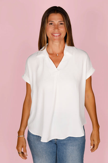White V-Neck Flowy Top - FINAL SALE