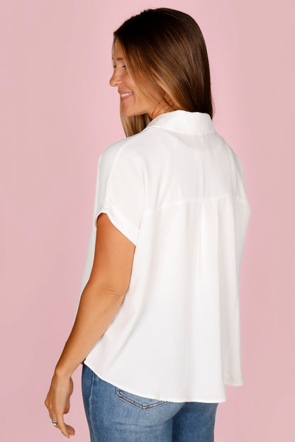 White V-Neck Flowy Top - FINAL SALE