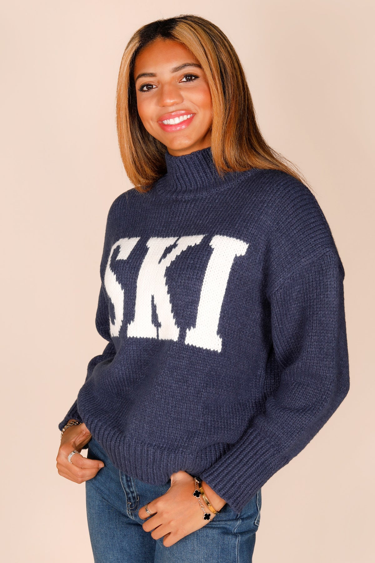 Navy Chunky Knit Ski Sweater