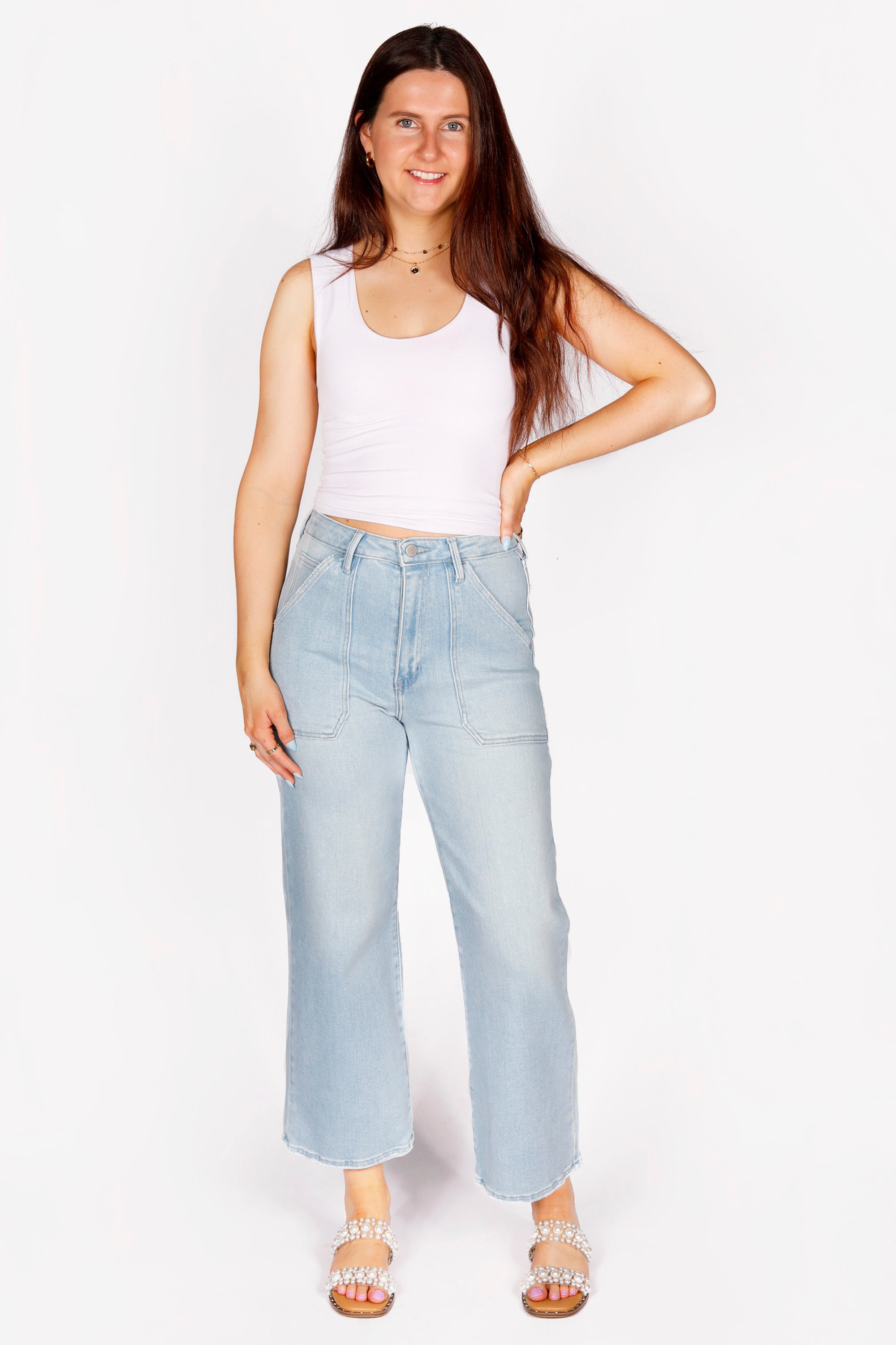 Light Wash Cargo Wide Leg Denim