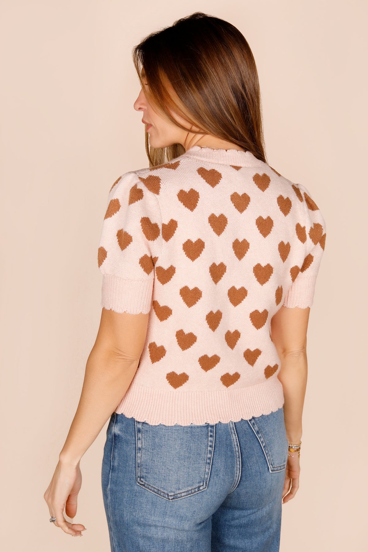 Pink &amp; Tan Heart Knit Top
