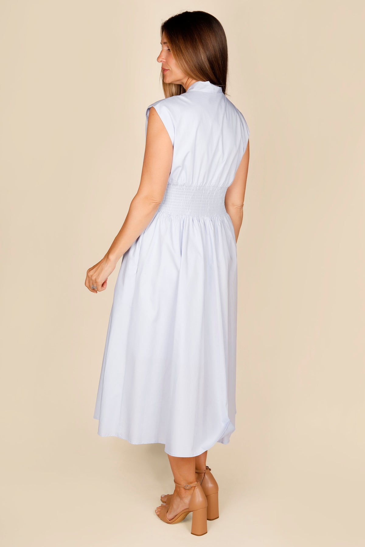 Light Blue Zip Smocked Dress