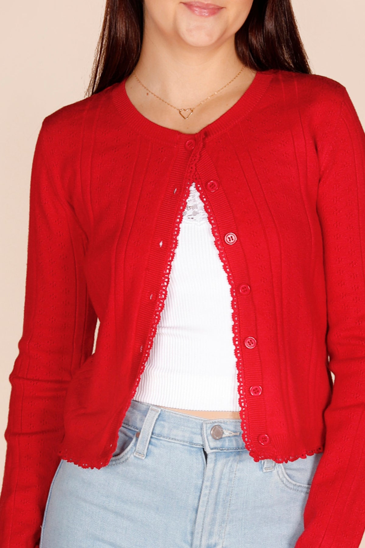 Ruby Red Pointelle Cardigan