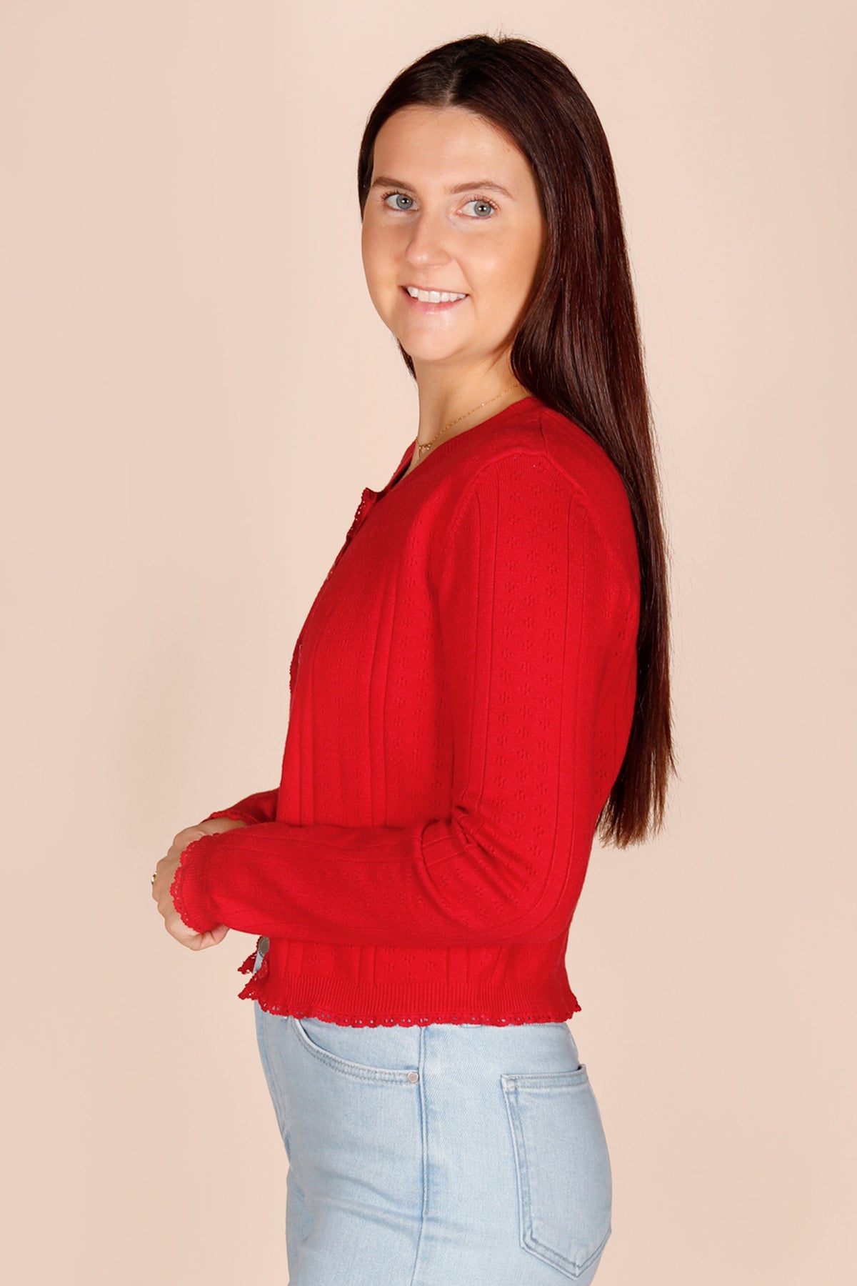 Ruby Red Pointelle Cardigan