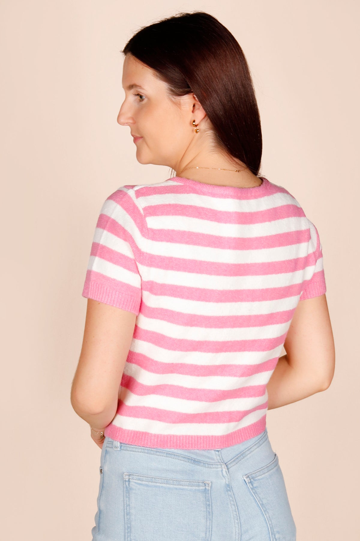 Jessa Pink &amp; White Striped Knit Top