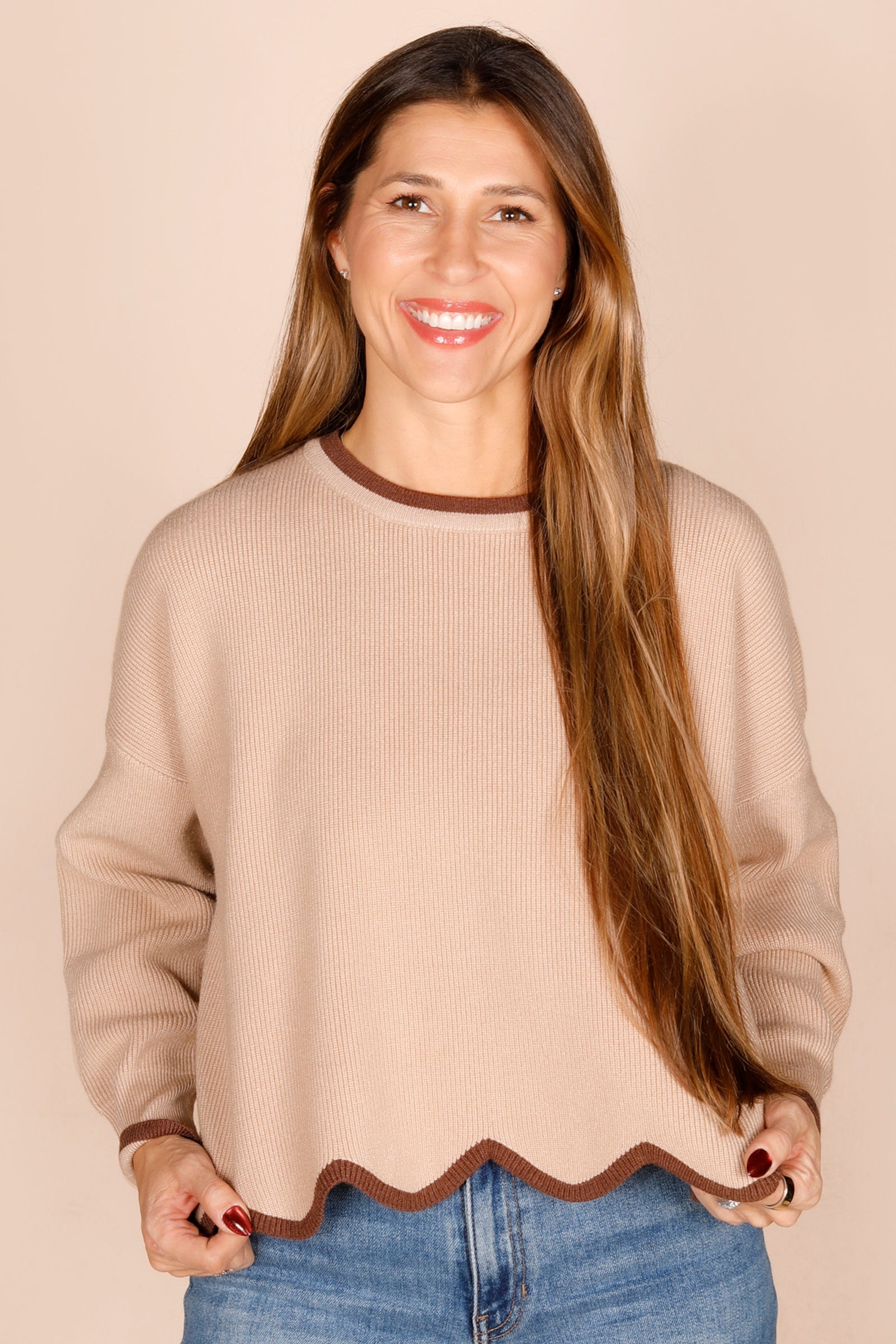 Tan Scalloped Sweater
