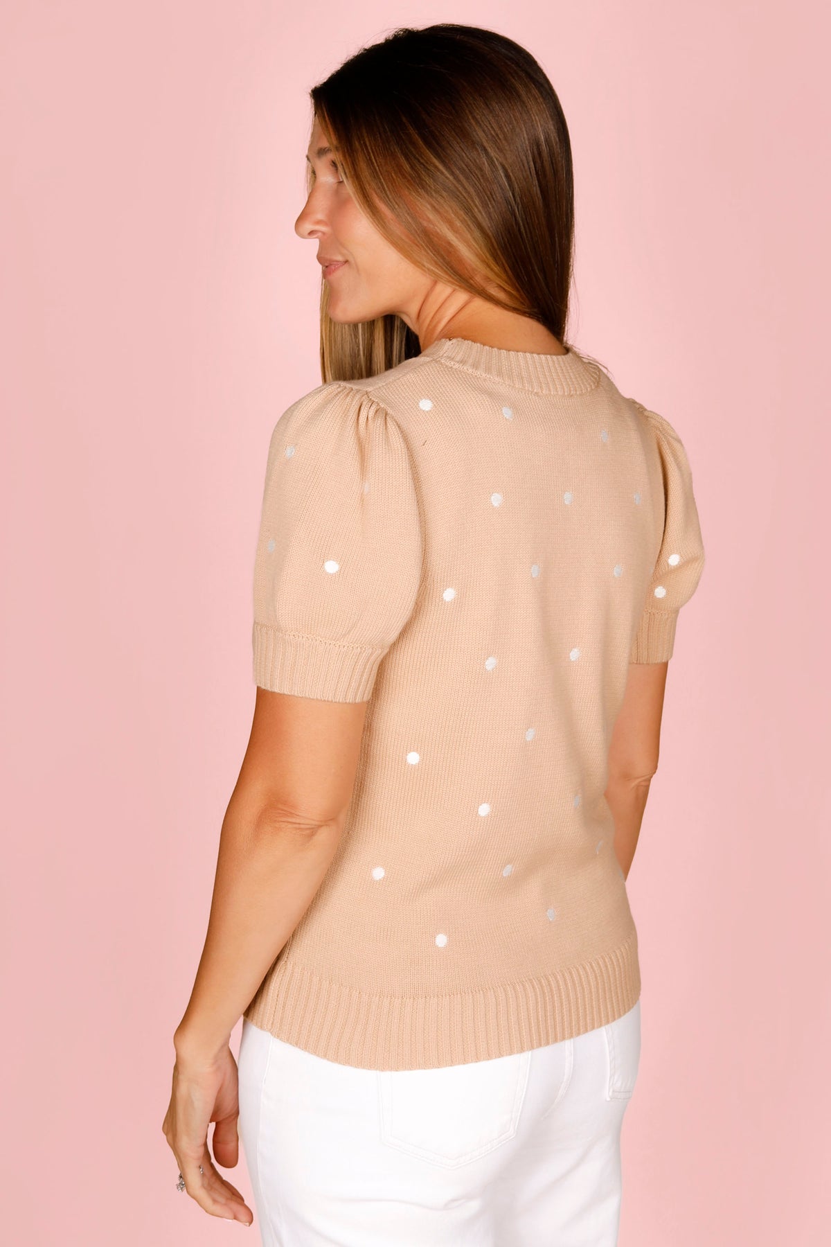 Taupe Polka Dot Embroidered Top