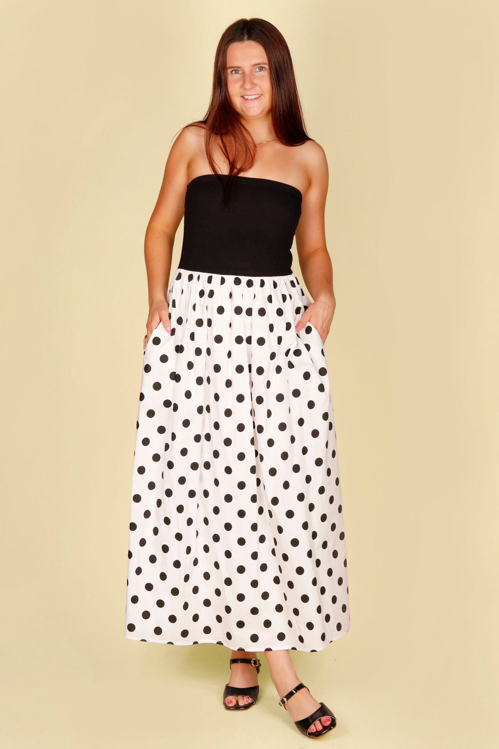 Black Polka Dot Strapless Dress