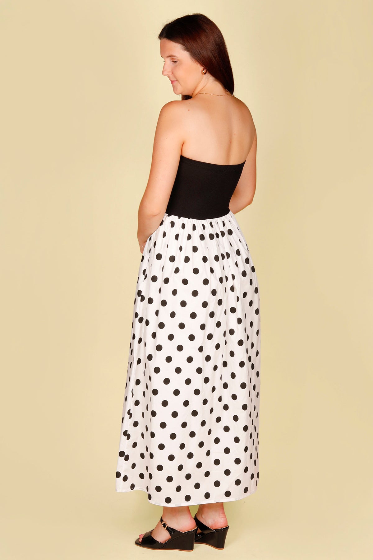 Black Polka Dot Strapless Dress
