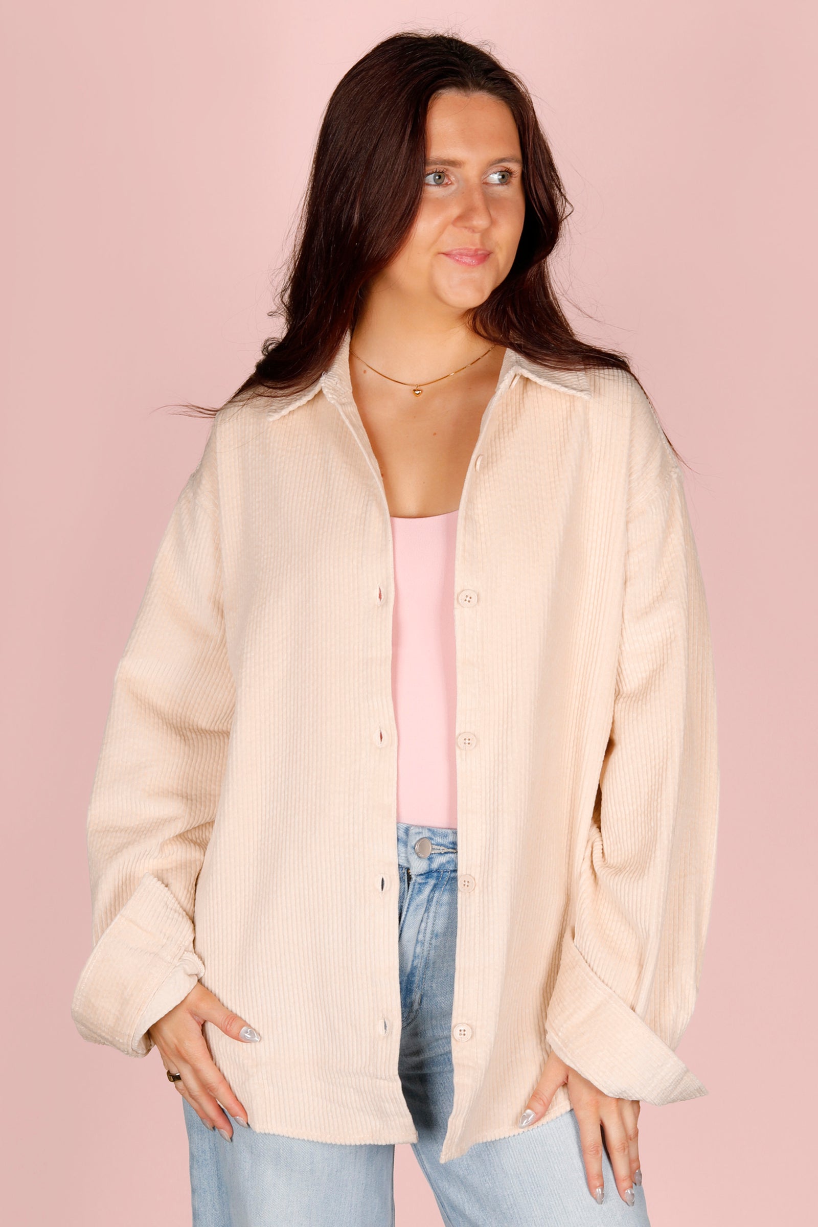 Hannah Cream Corduroy Shacket - FINAL SALE