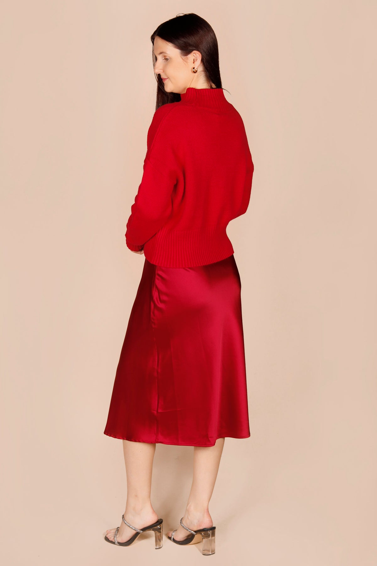 Red Satin Midi Skirt - FINAL SALE