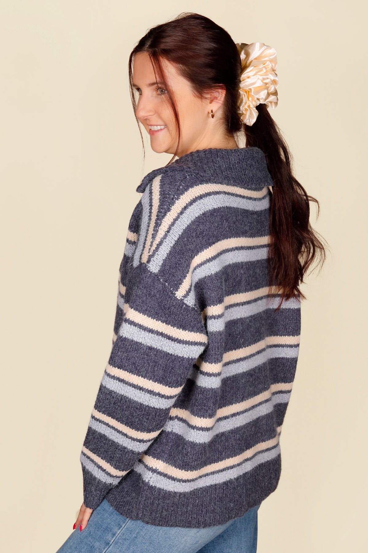 Navy Striped Pullover Sweater