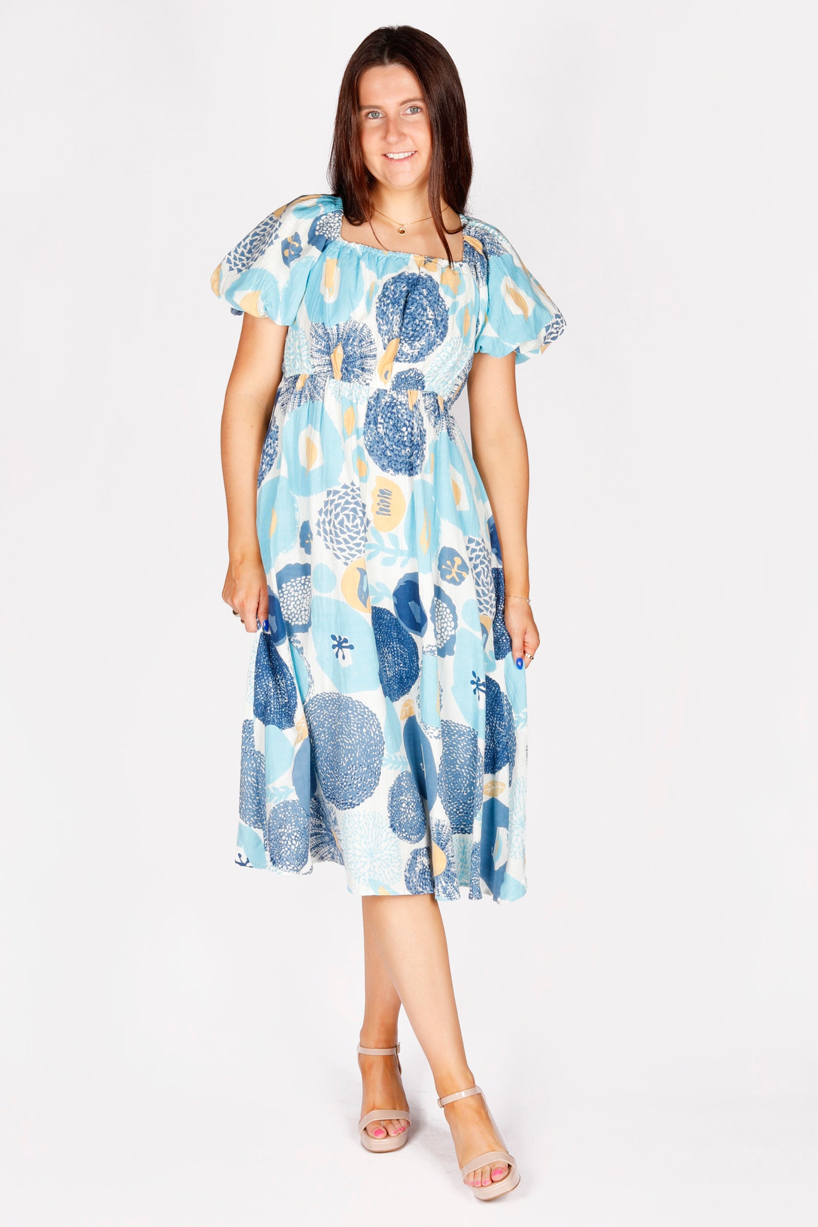 Ellie Blue Floral Midi Dress - FINAL SALE