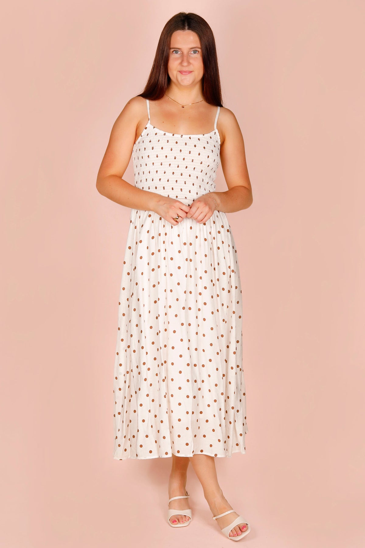 White Polka Dot Midi Dress