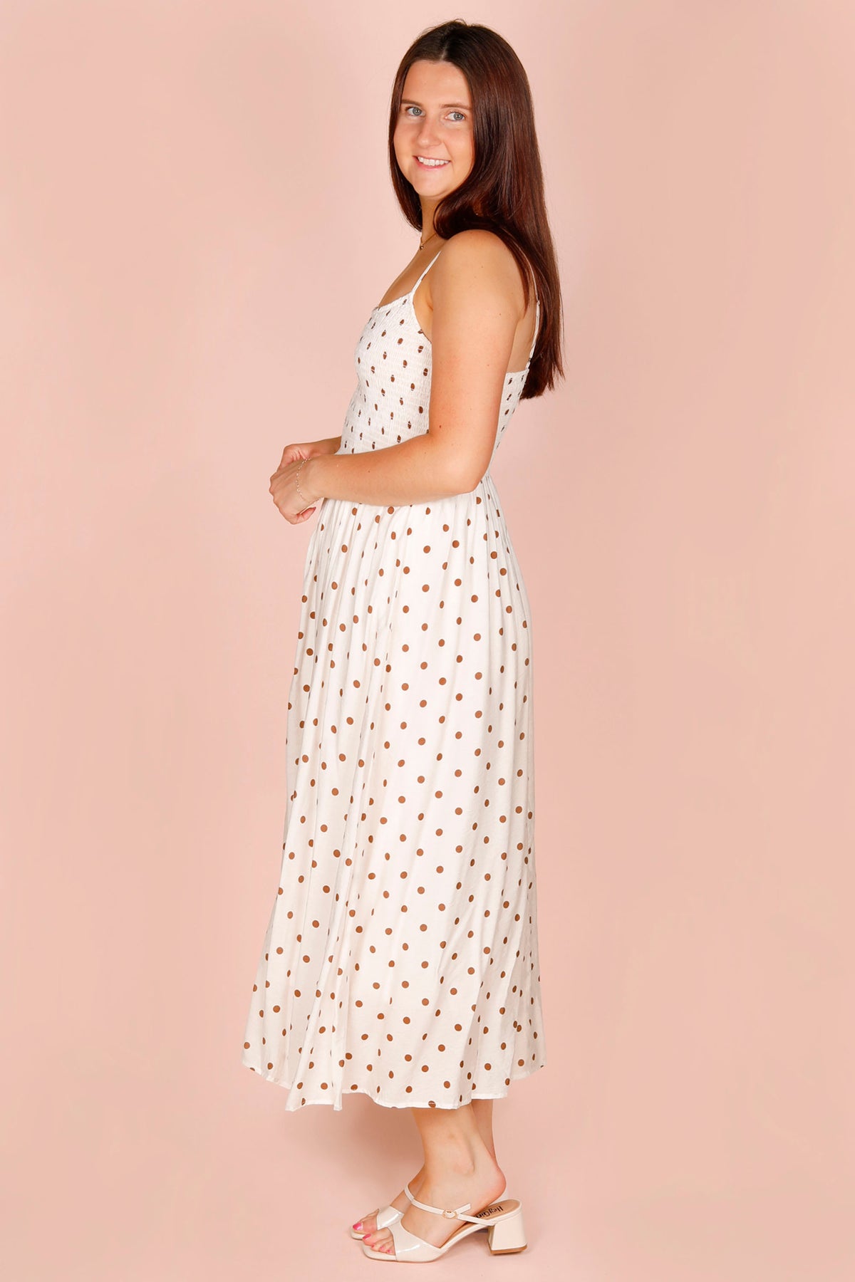White Polka Dot Midi Dress