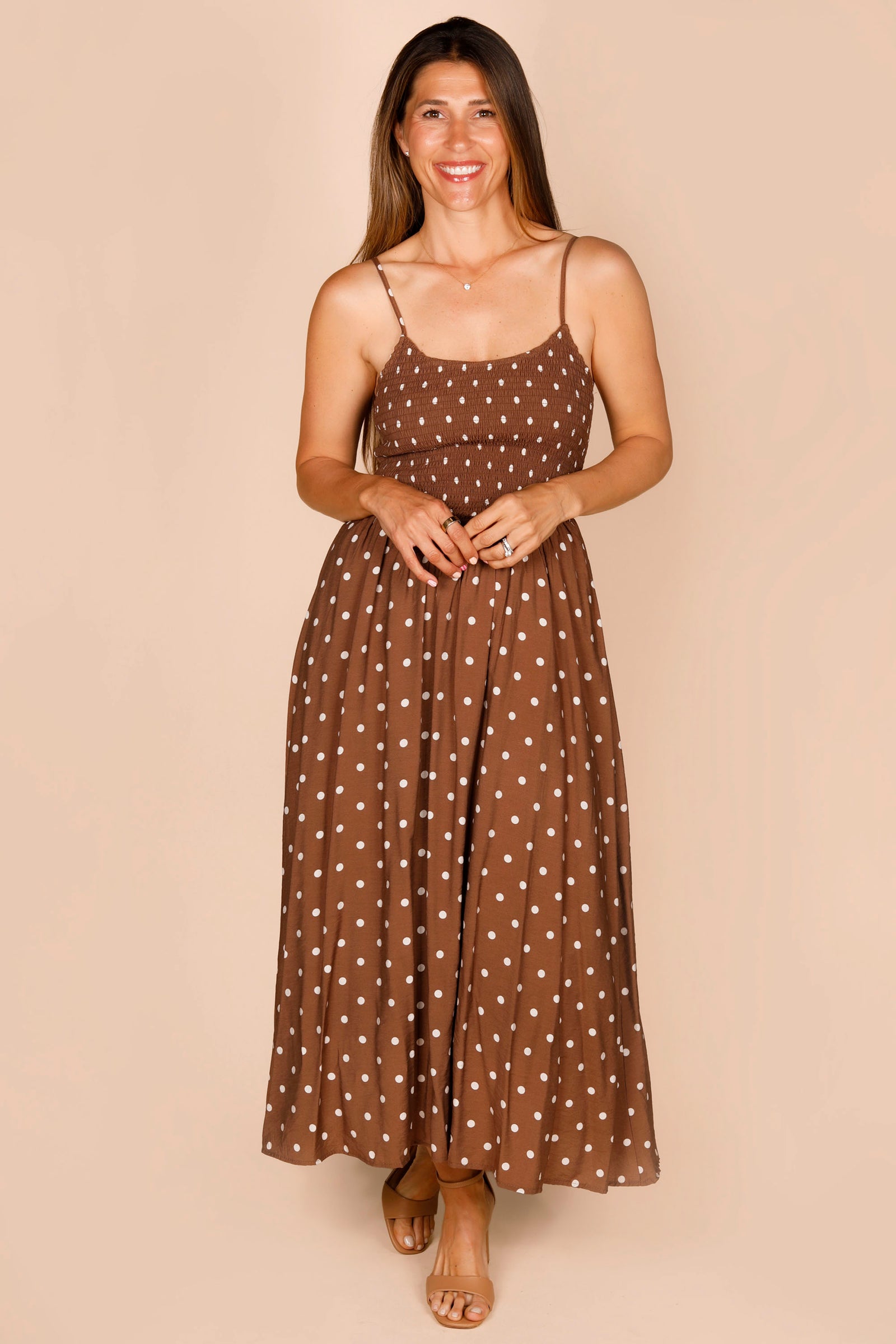 Brown Polka Dot Midi Dress