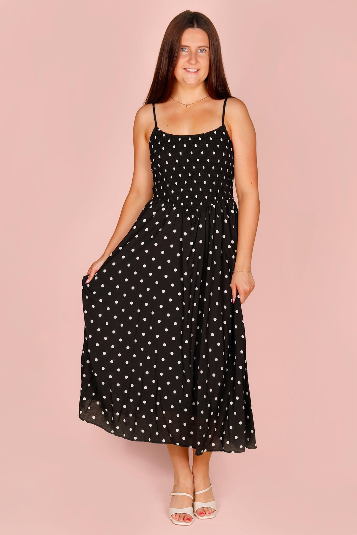 Black Polka Dot Midi Dress