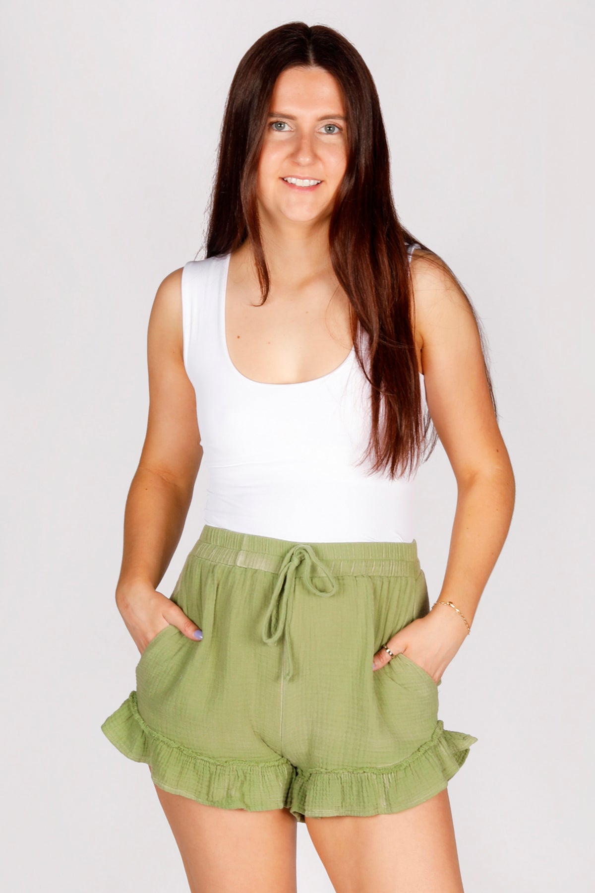 Ana Green Ruffle Shorts - FINAL SALE