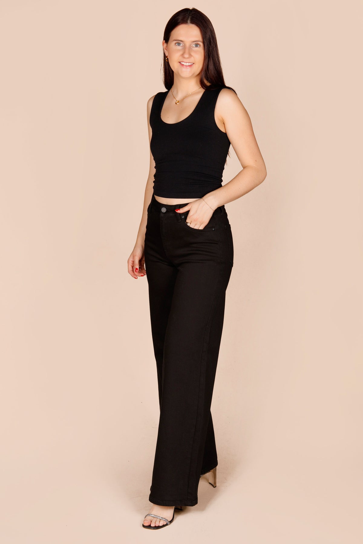 High Rise Black Palazzo Denim