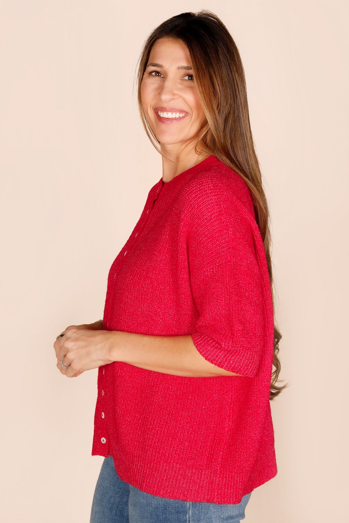 Shay Red Ribbed Cardigan