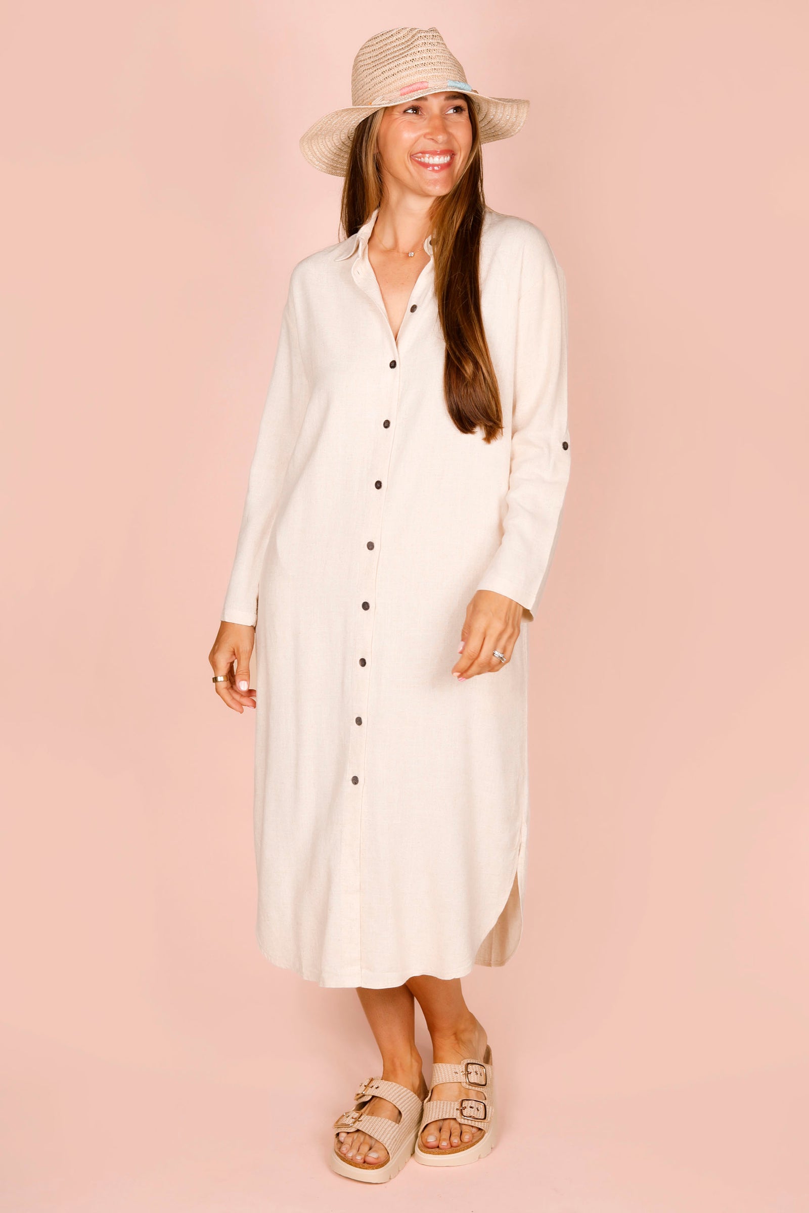 Keira Natural Back Button Dress