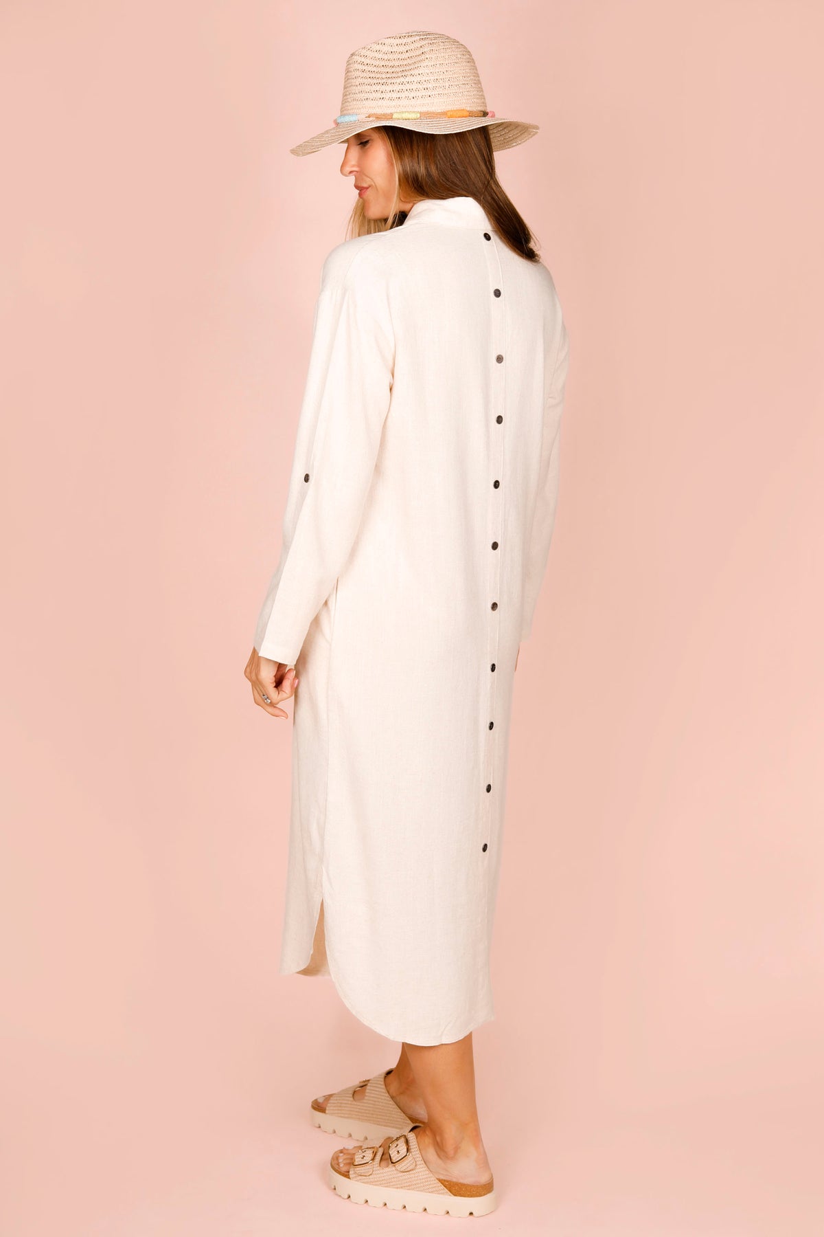 Keira Natural Back Button Dress