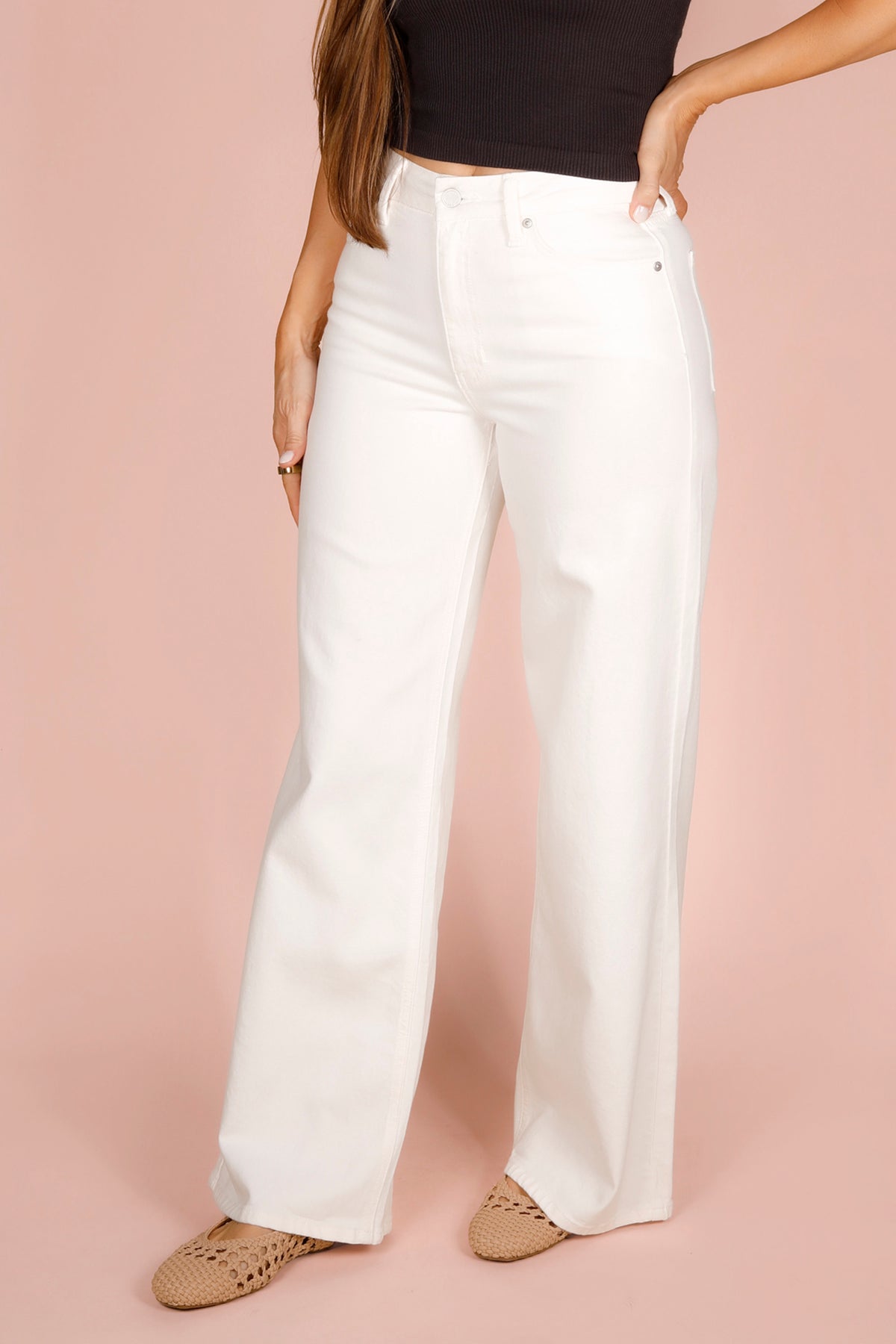 High Rise White Palazzo Denim