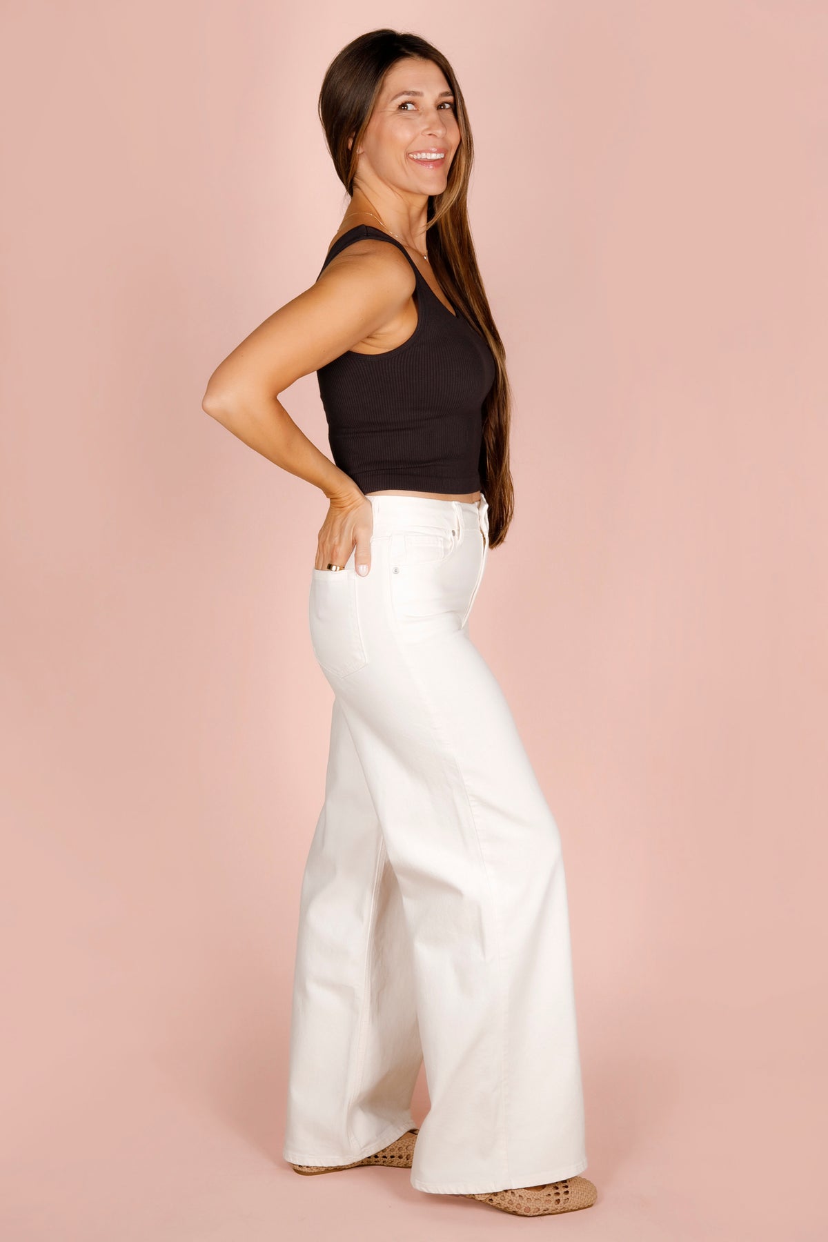 High Rise White Palazzo Denim