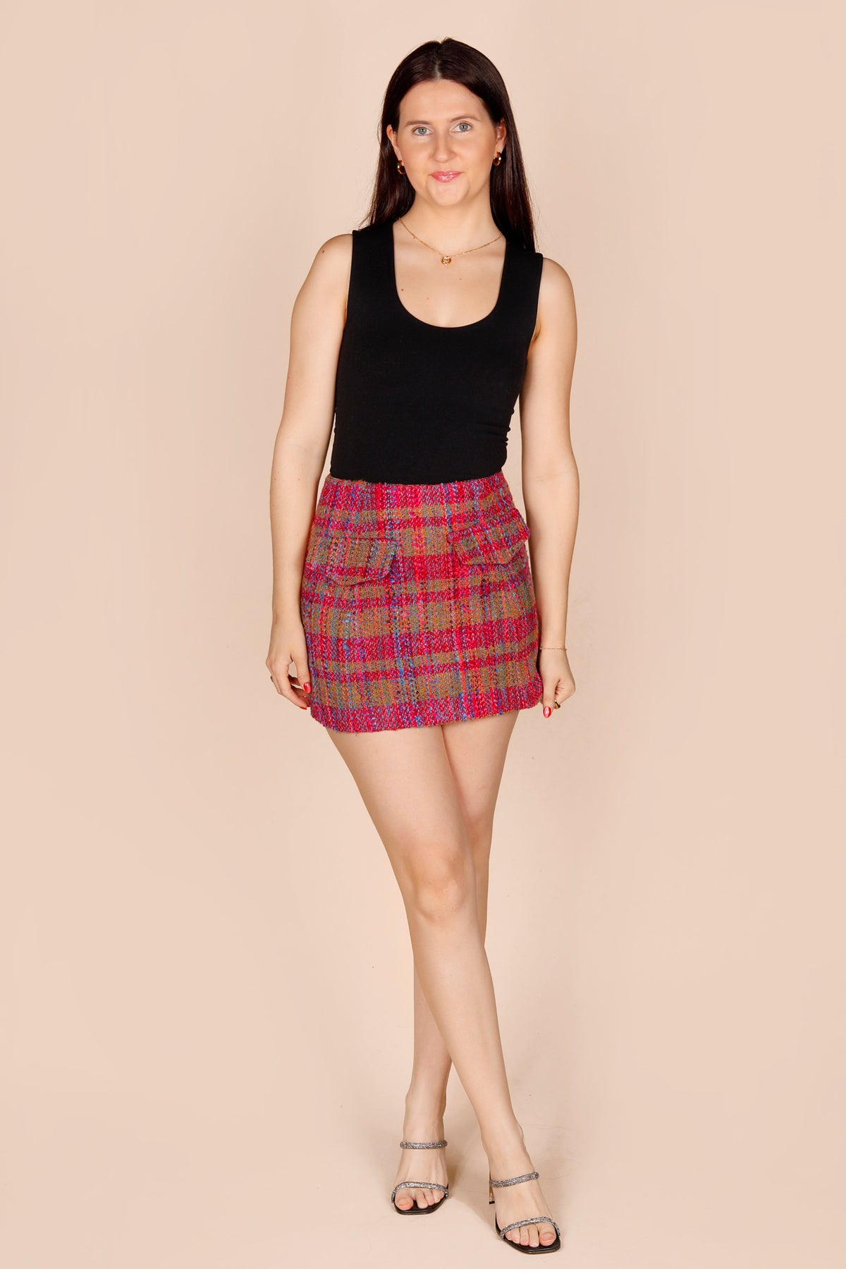Fuchsia Tweed Mini Skirt