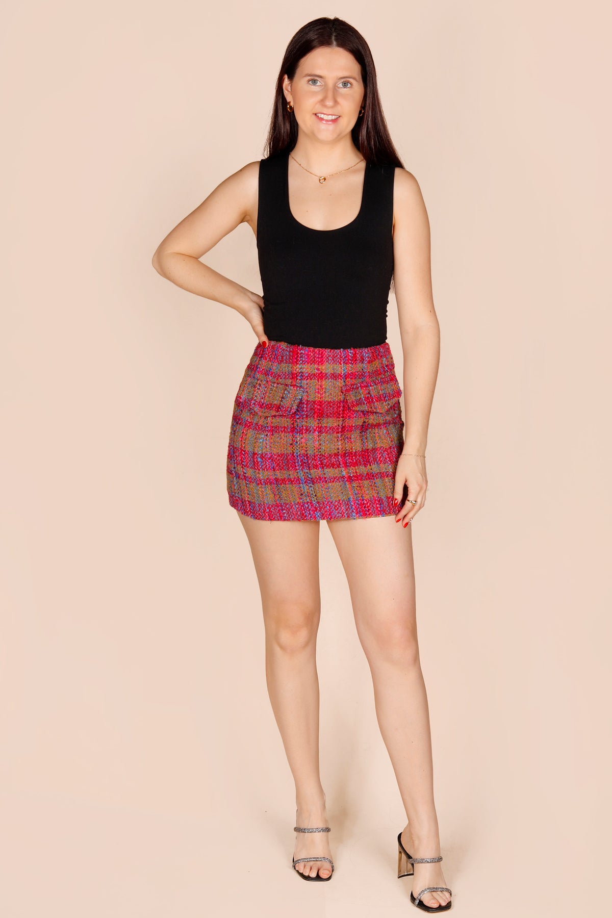 Fuchsia Tweed Mini Skirt