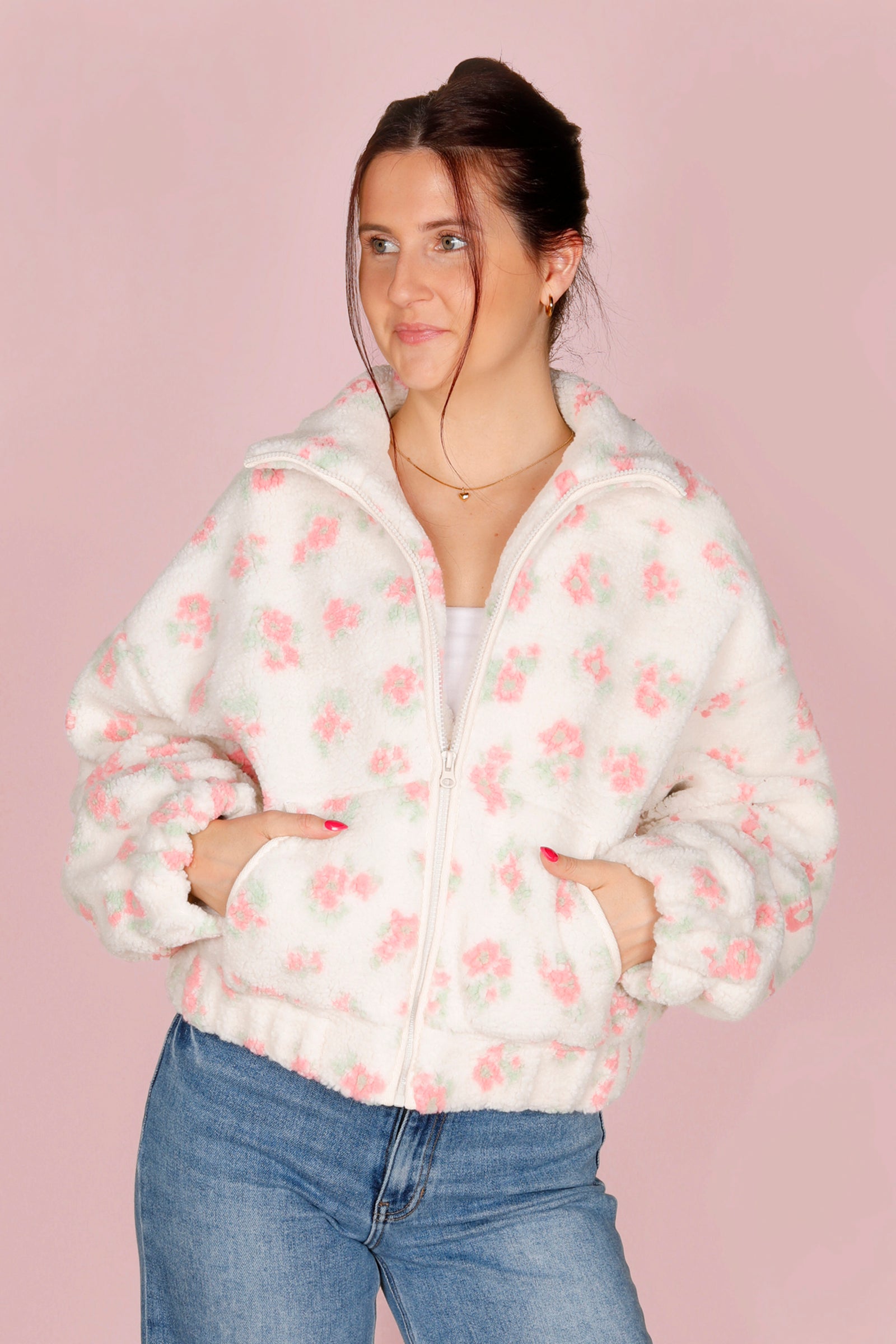 Pink Floral Sherpa Jacket