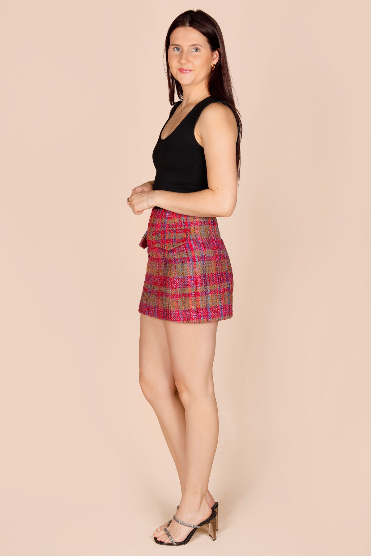 Fuchsia Tweed Mini Skirt