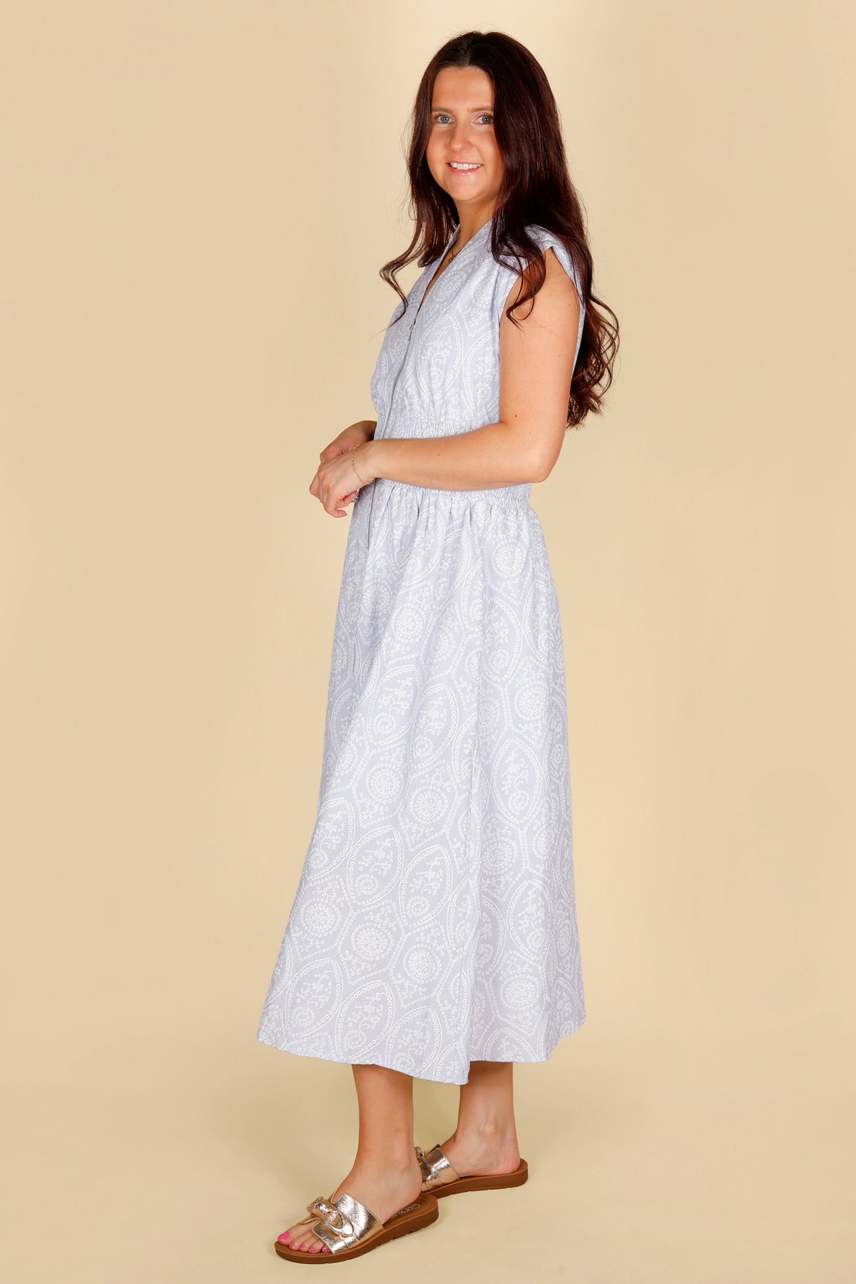 Light Blue Eyelet Zip Midi Dress - FINAL SALE