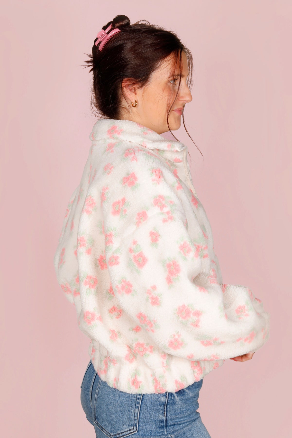 Pink Floral Sherpa Jacket