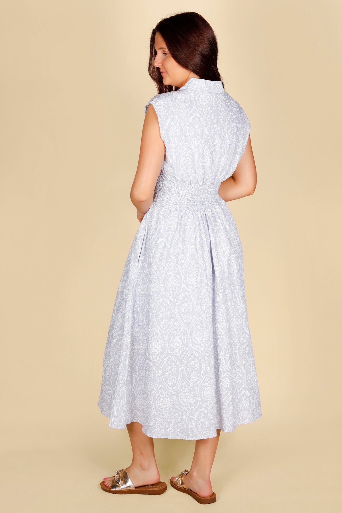 Light Blue Eyelet Zip Midi Dress - FINAL SALE