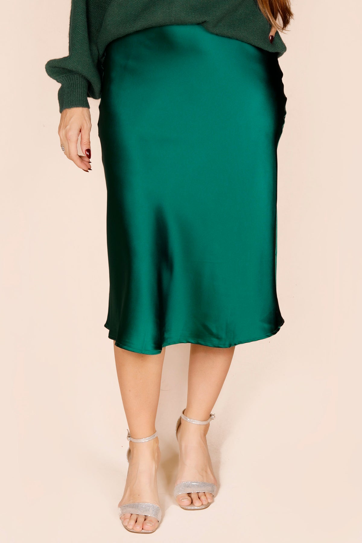Emerald Satin Midi Skirt - FINAL SALE