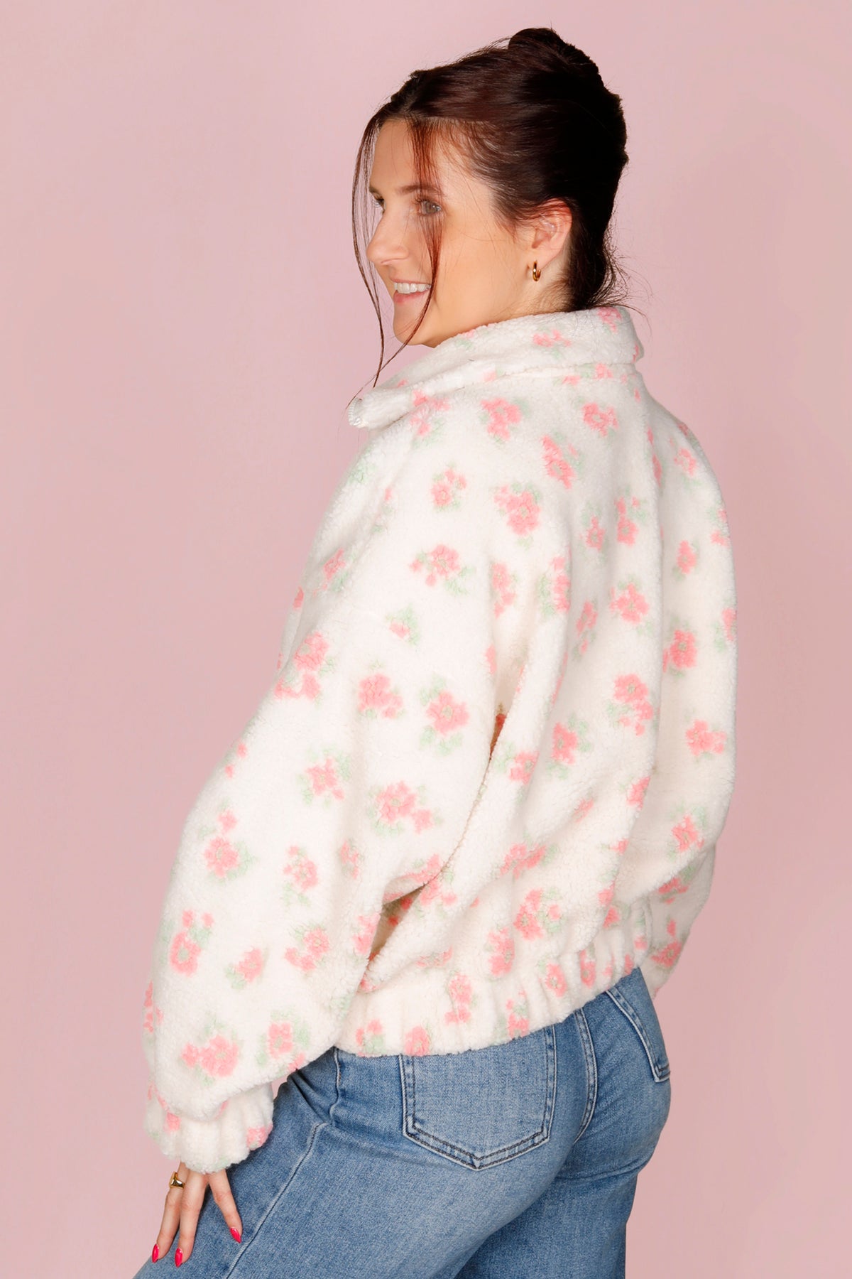 Pink Floral Sherpa Jacket