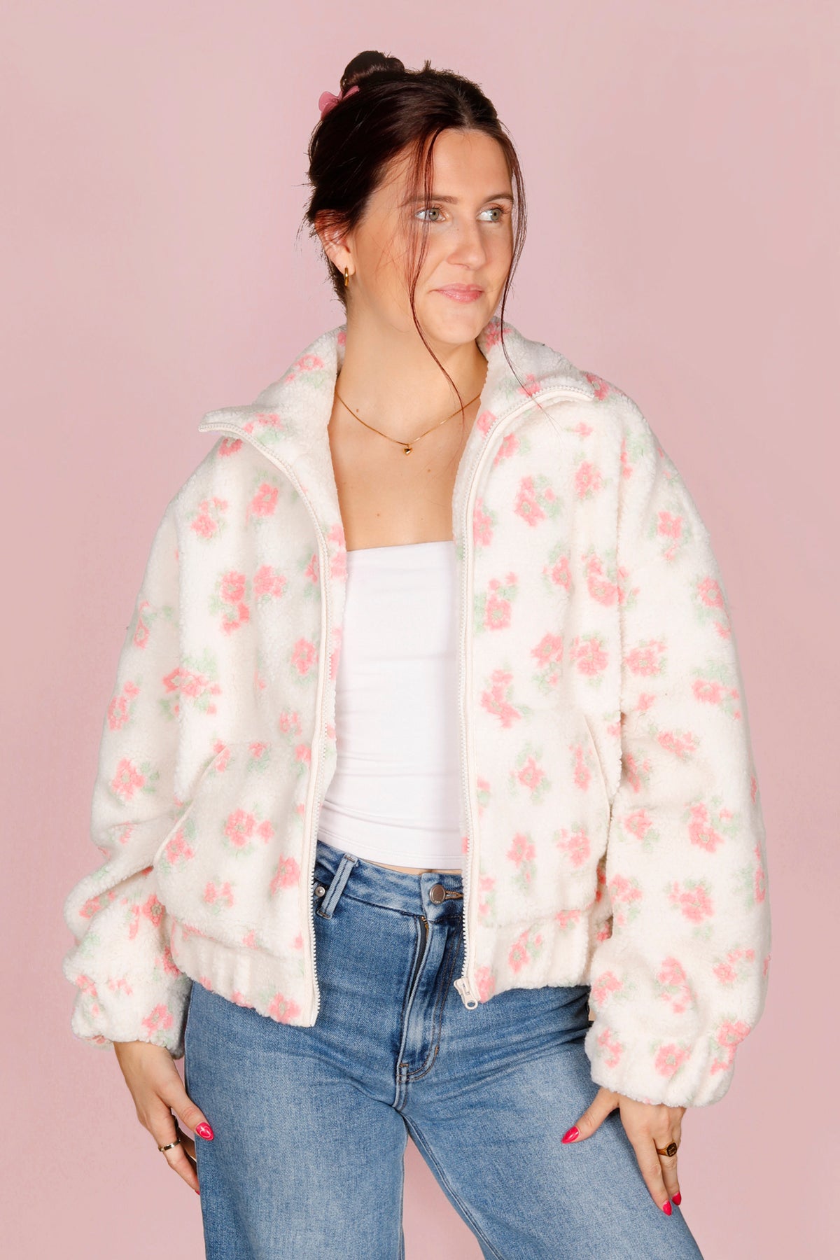 Pink Floral Sherpa Jacket