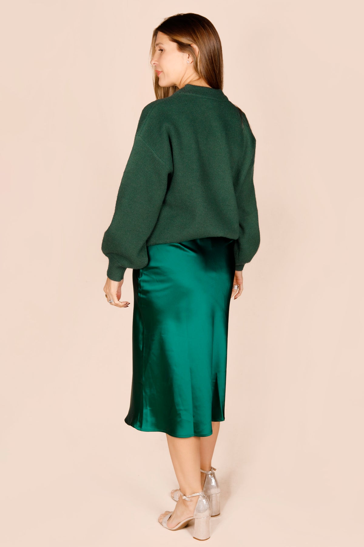 Emerald Satin Midi Skirt - FINAL SALE