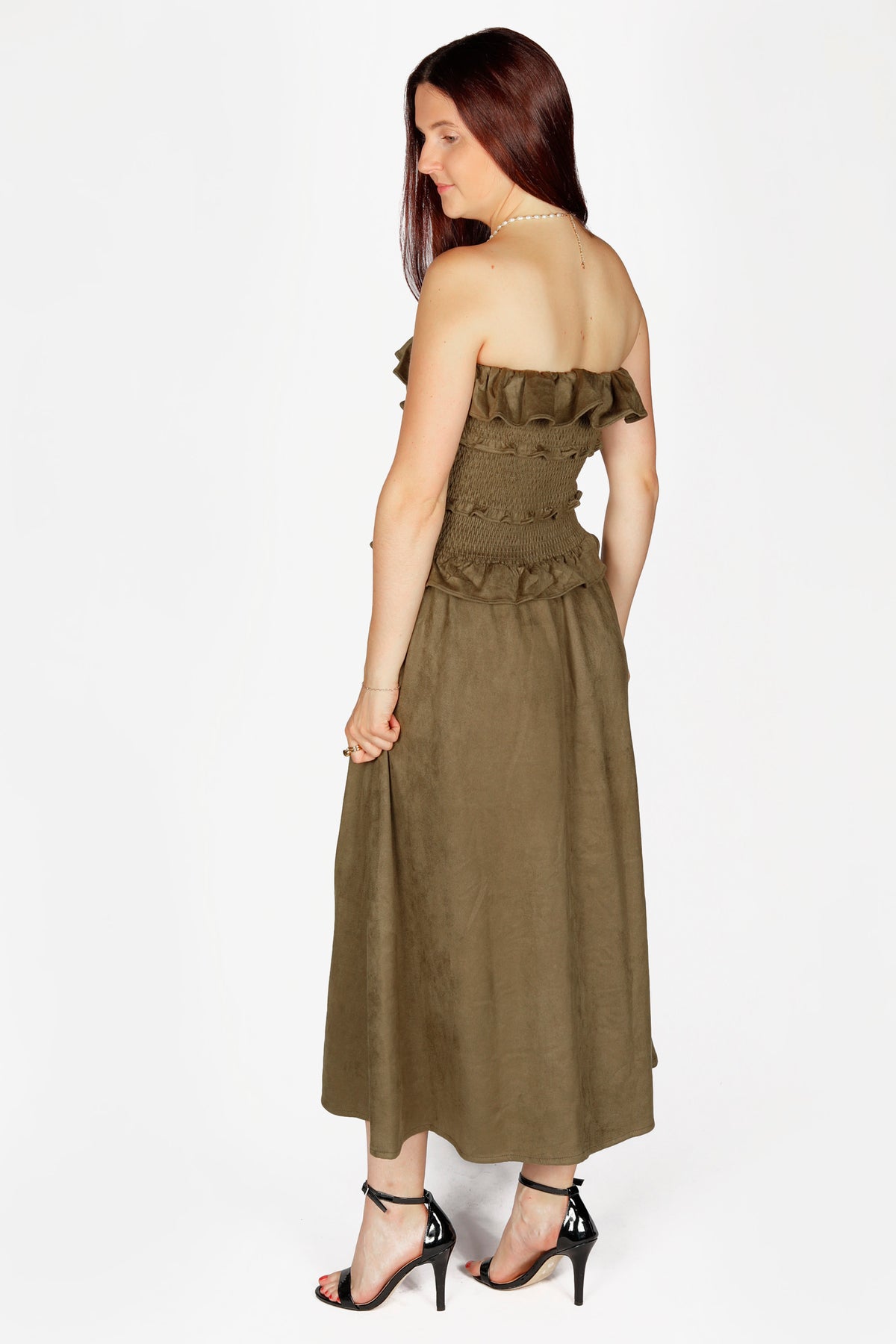 Olive Suede Ruffle Dress - FINAL SALE