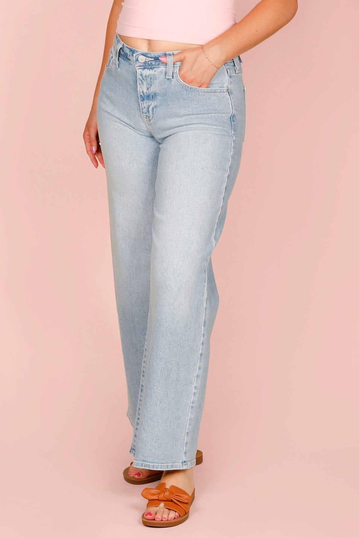 Mid Rise Slim Wide Leg Denim