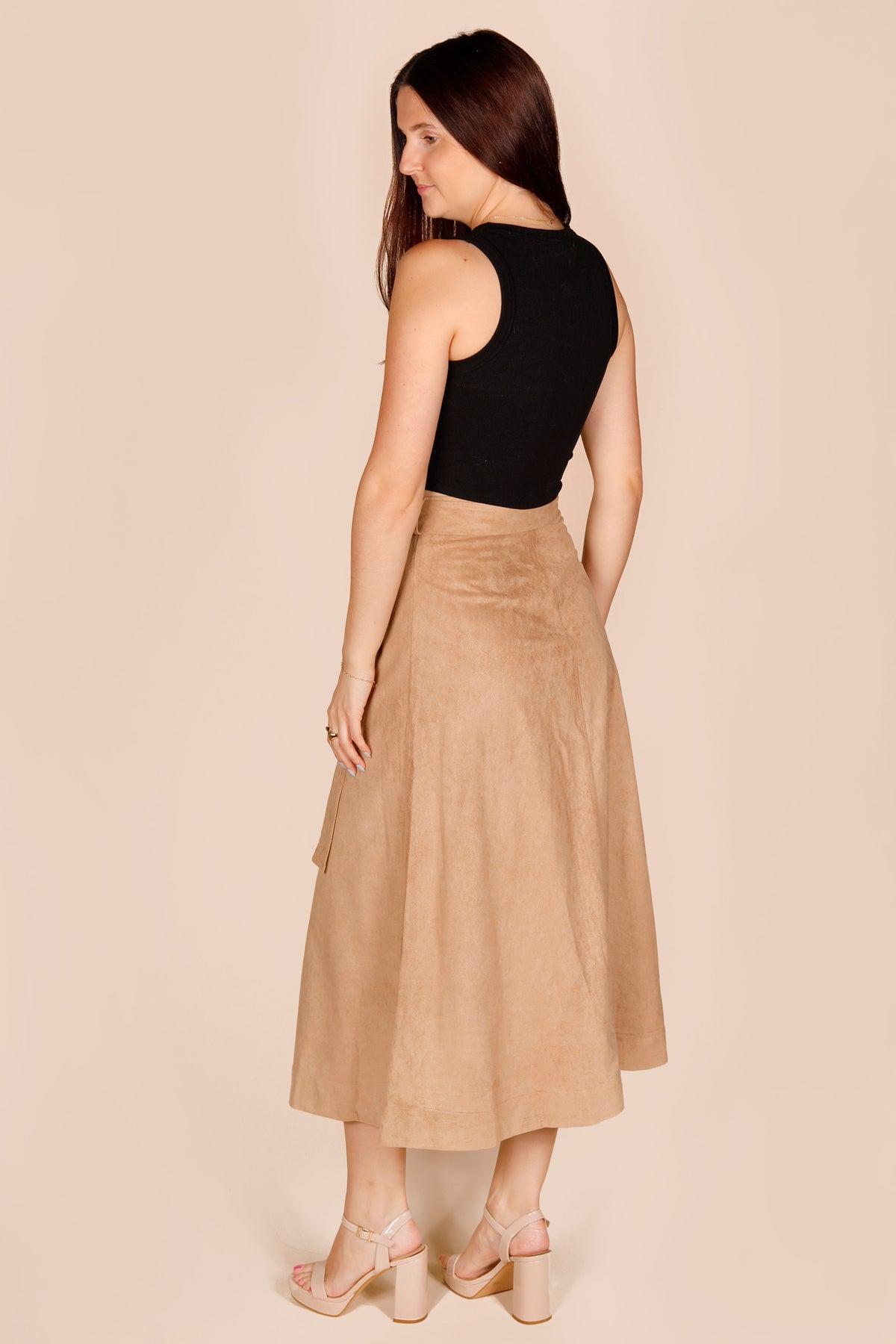 Camel Suede Midi Skirt