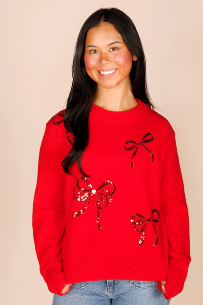 Bella Red Bow Sweater - FINAL SALE
