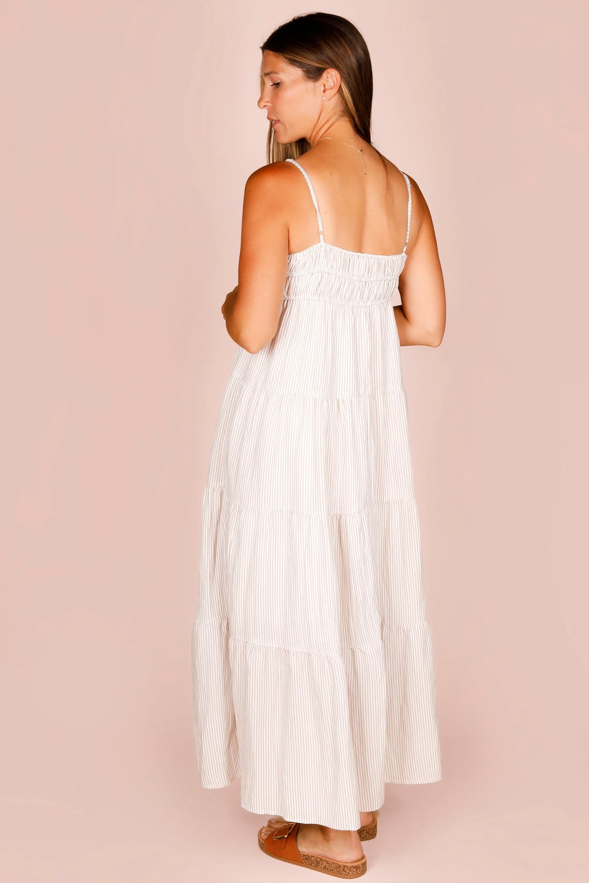 Callie Tan Striped Midi Dress